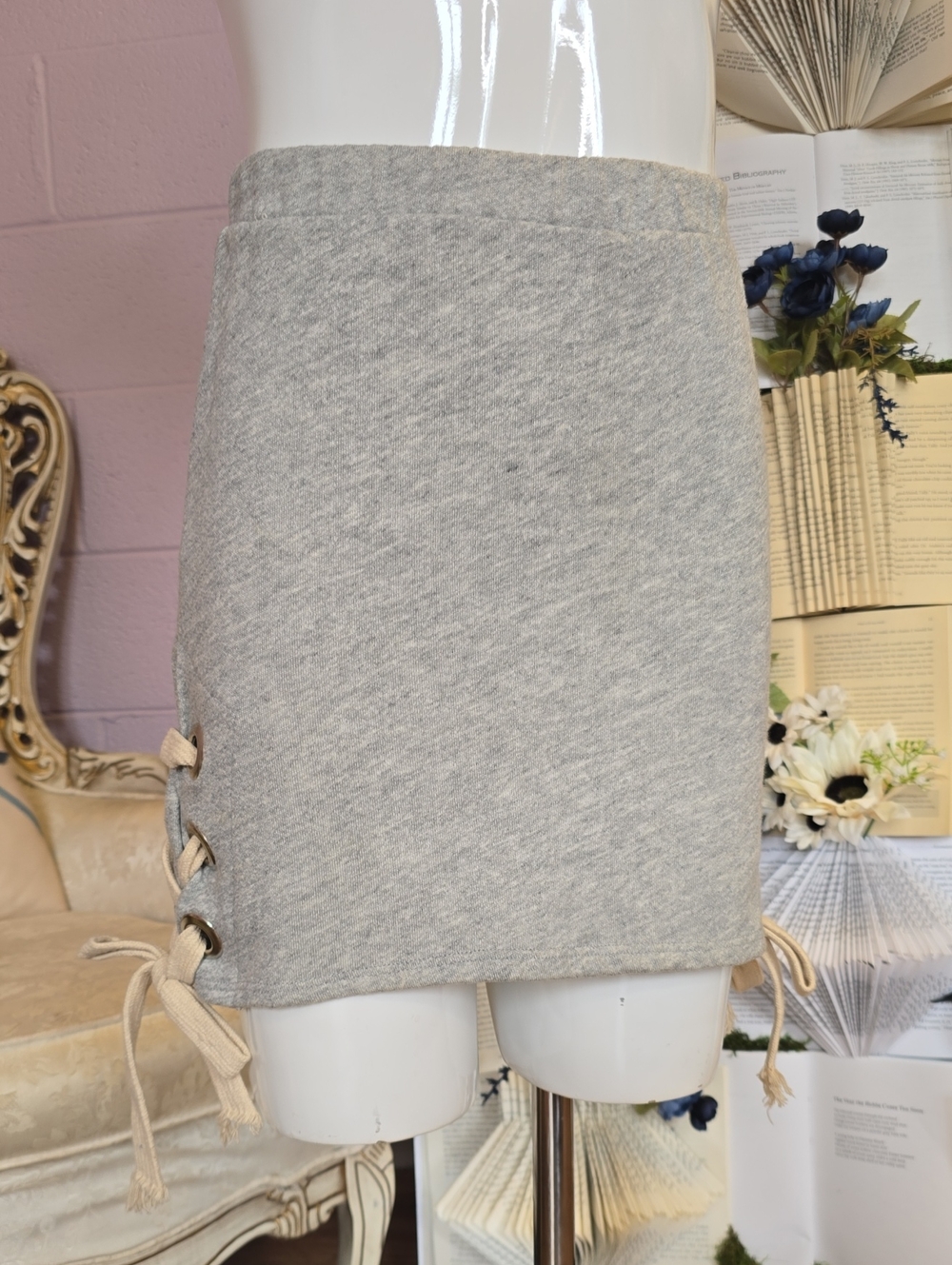 Lace-up Mini Skirt from Love Culture SM Grey & Cream